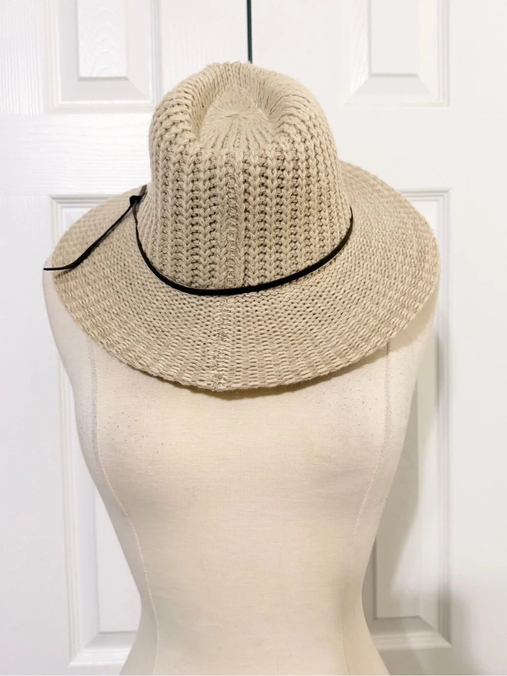 C.C Beige Straw Fedora with Black Tie Band